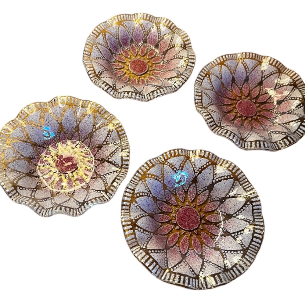 Sydenstricker Pink Ruffled Fused Glass 4” Berry Bowls Set Of Four